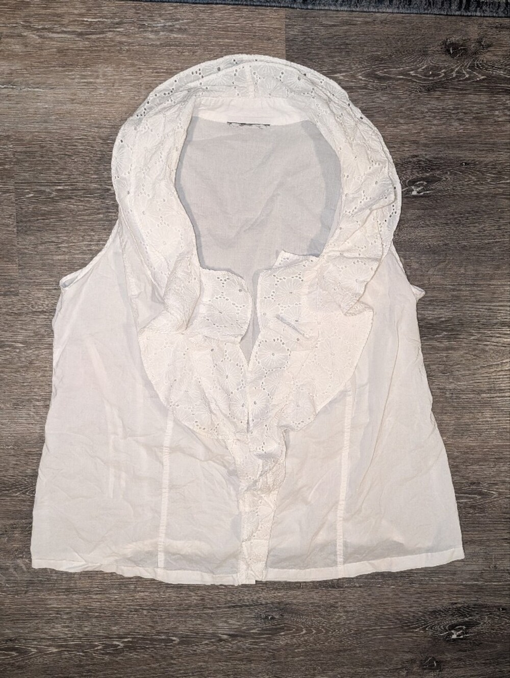 Women’s White Sleeveless Eyelet Ruffle Top